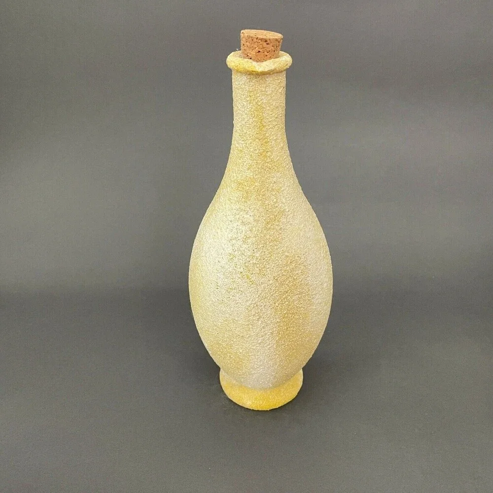 Vintage Wine Jug‎ Textured Frosted Rough Yellow Glass Bottle Cork Stopper Spain